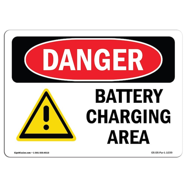 Safety Sign, OSHA Danger, 3.5" Height, Battery Charging Area, Landscape, 10PK